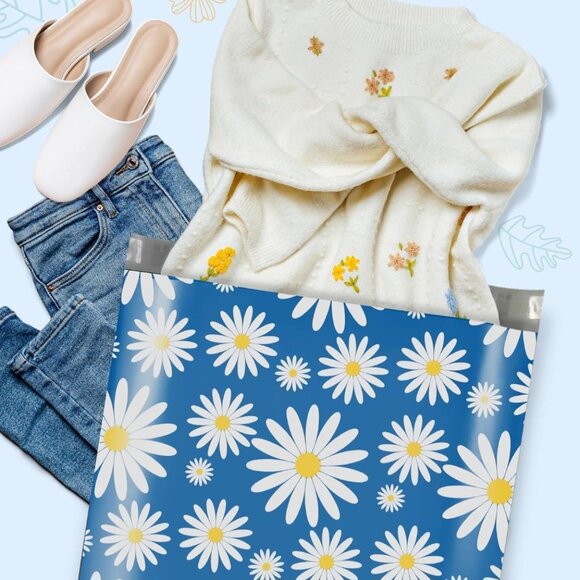 50 Blue Daisy Self Adhesive Packaging Poly Mailer Bag - Picture 6 of 9